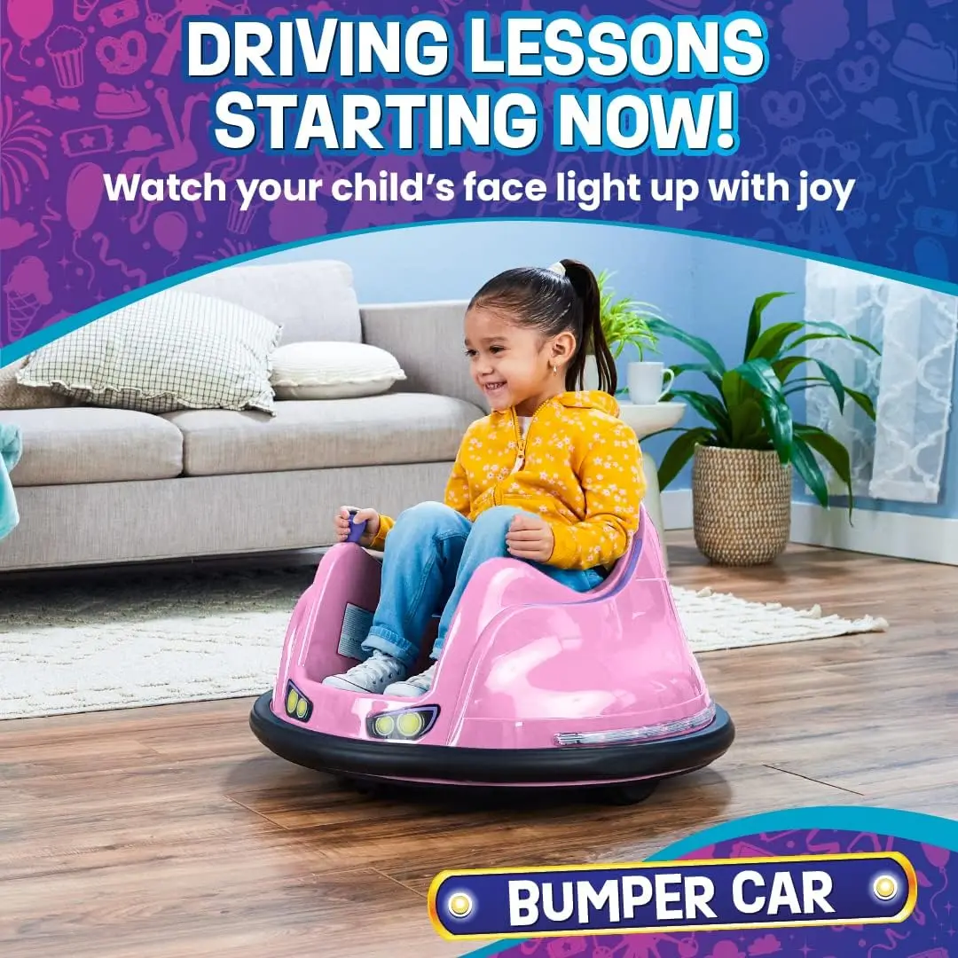 FunPark 6V Bumper Car for Toddlers, Electric Toddler Ride On Toys for Kids, Baby, Ages 1.5-4 Years, LED Lights, 360 Degree Spin
