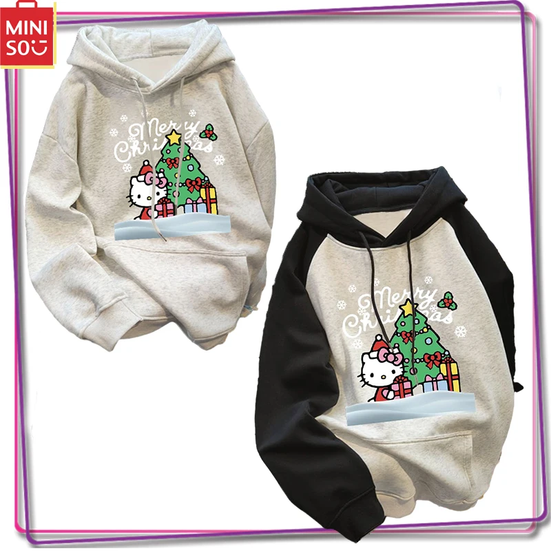

New Miniso Sanrio Hello Kitty Essentials Hoodiey2K Women's Ugly Christmas Sweater Casual Long Sleeved Top Sports Shirt Clothing