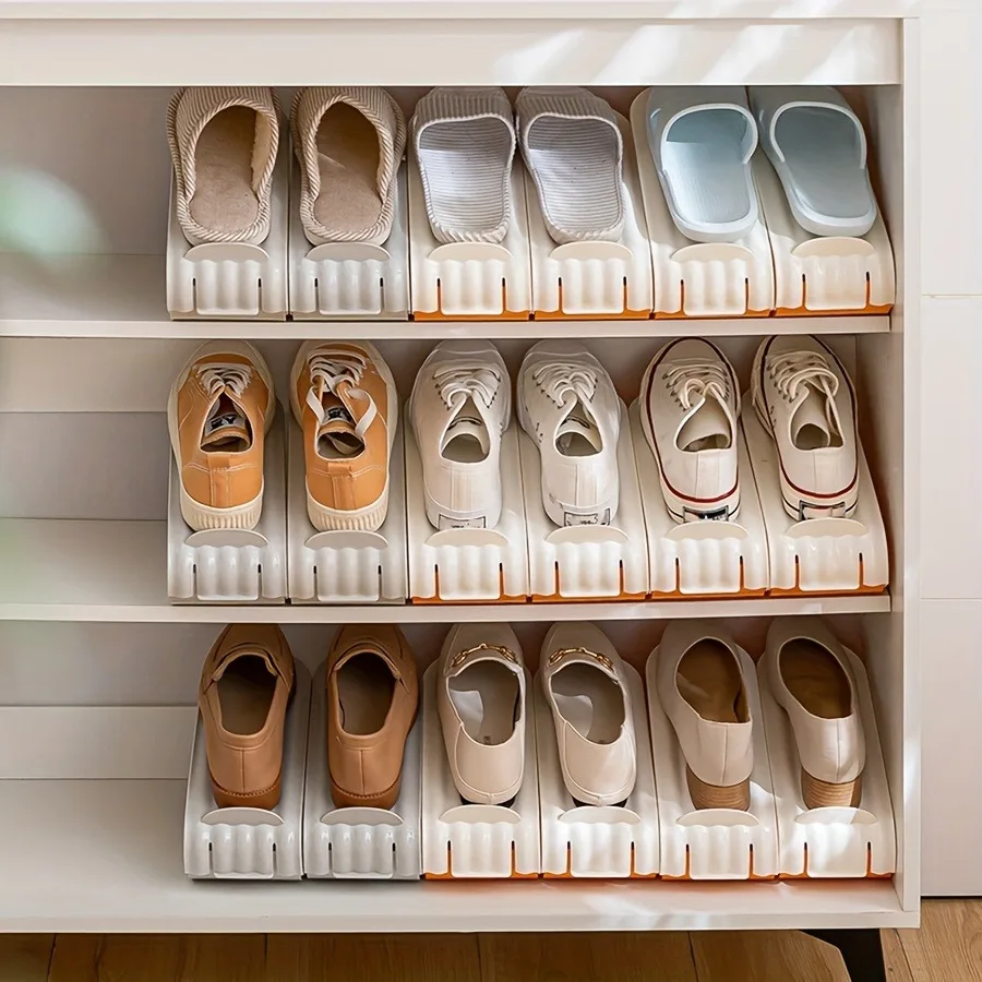 Three-Dimensional Shoe Rack Storage of Double Plastic Shoe Brackets Adjustable Support Rack Shoe Slots Organizer 2PCS Pack shoe rack shoe organizer