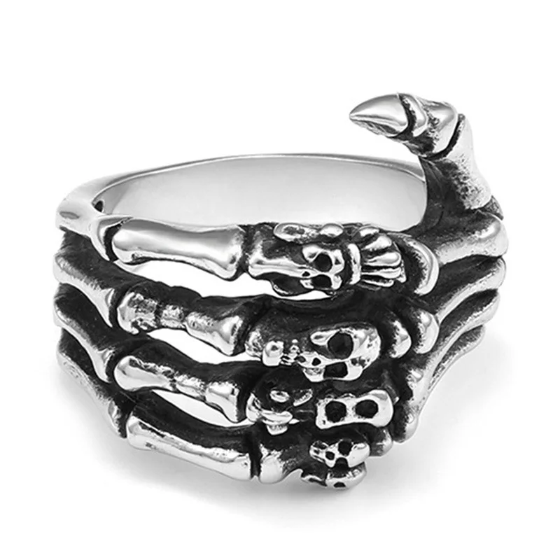 Fashion Hand Bone Alloy Gothic Skull Ring for Men Retro Punk Rock Skeleton Ring Women Vintage Creative Jewelry Кольцо С Эмалью