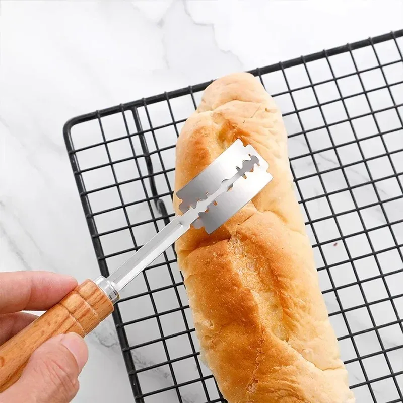 Dough Cutter 5 Blades Toast Curved Baguette Bread Knife Wooden Handle Bakers Baking Accessory Pastry Spatulas