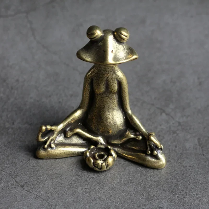 Vintage Brass Meditation Frog Statue Jewelry Copper Animal Sculpture Incense Burner Home Desk Decoration