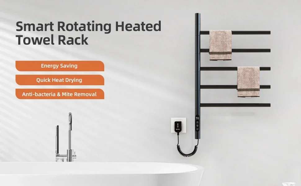 Electric Towel Rack Electric Heated Towel Rail Digital Display Temperature Control Timing Rotatable Smart Bathroom Thermal Towel Warmers G63