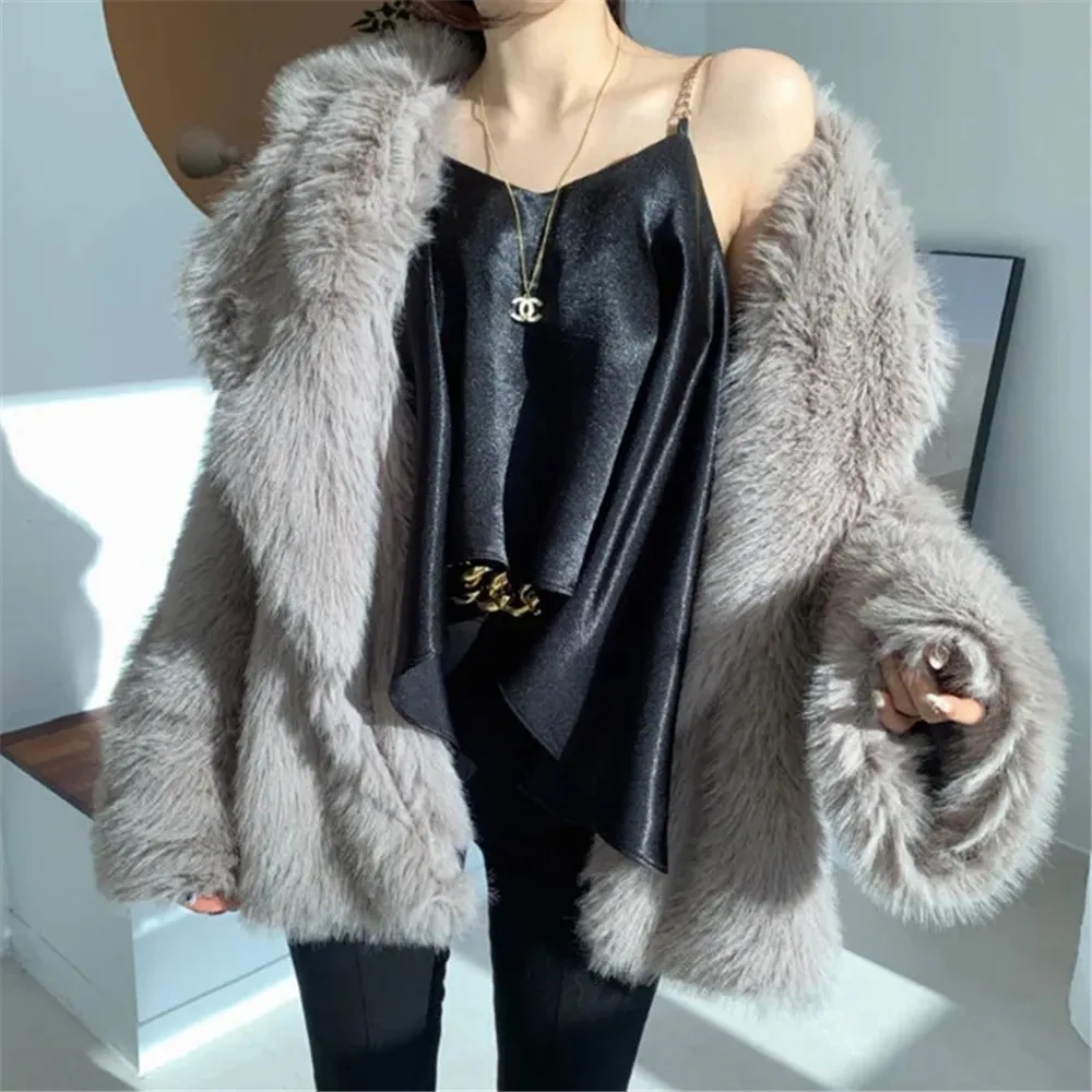 Formal Dressesy2K2024 Winter Young Fur Women'S Fashion Coat  Long Suit Collar Loose Net Red Fried Street Imitat