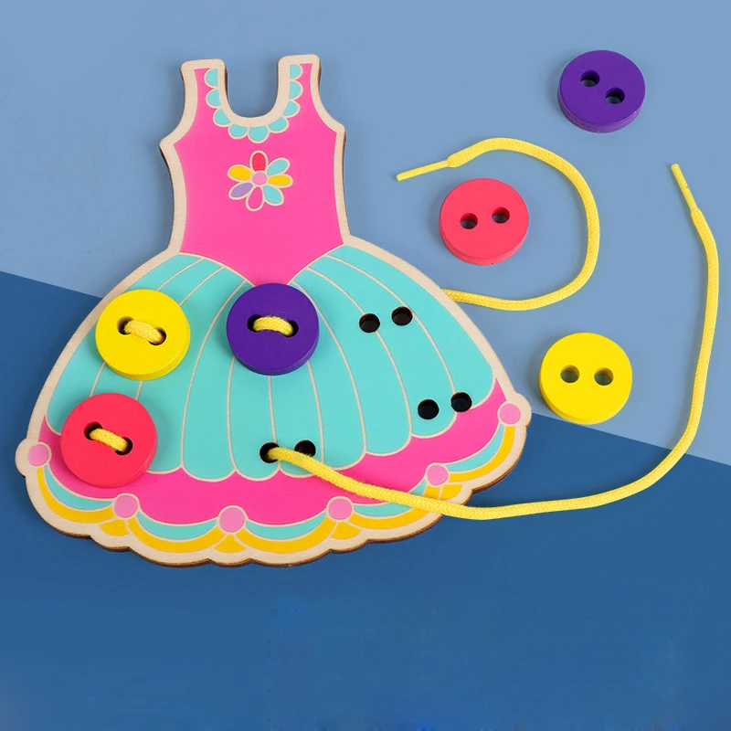 Wooden Montessori DIY Toy Wear Stitching Button Beads Lacing Threading Board Toys Puzzles for Girls Kids Early Learning Material 2