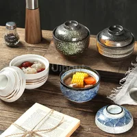 Bol à ragoût en céramique Vintage de 300ml, 1 pièce, avec couvercle, bol à Dessert, œuf cuit à la vapeur, bol à soupe, Pot à ragoût créatif pour Restaurant domestique 4