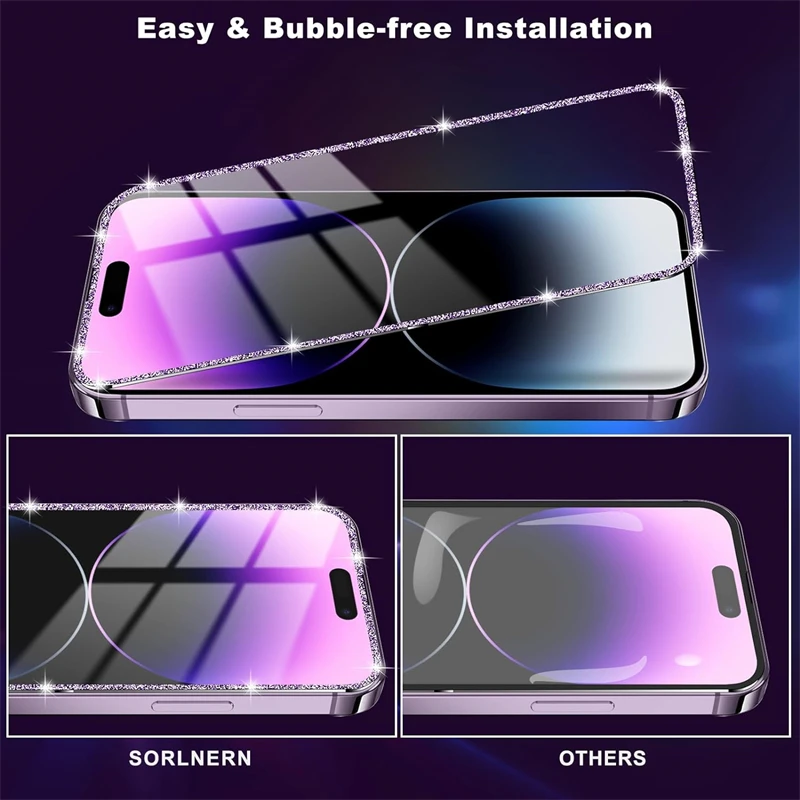 2PCS Bling Glitter Edge Tempered Glass Screen Protector Film Cover