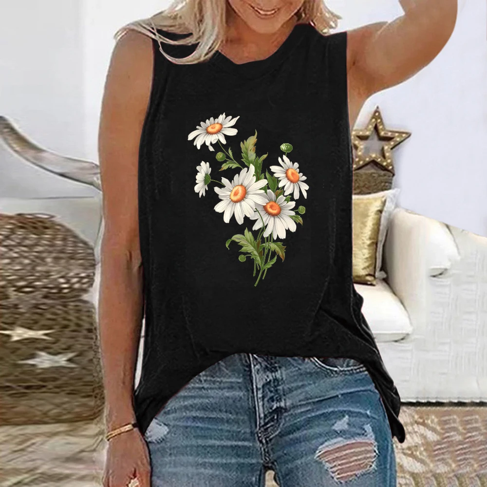 

Женская футболка с цветочным принтом Seeyoushy, летняя футболка без рукавов с круглым вырезом, Y2K, эстетичная уличная одежда, повседневный женский топ в стиле Харадзюку, новинка 2023