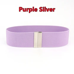 Women's Black Wide Elastic Waist Belt with Buckle - Fashionable Dress Accessory - 65x5cm (Purple Silver)