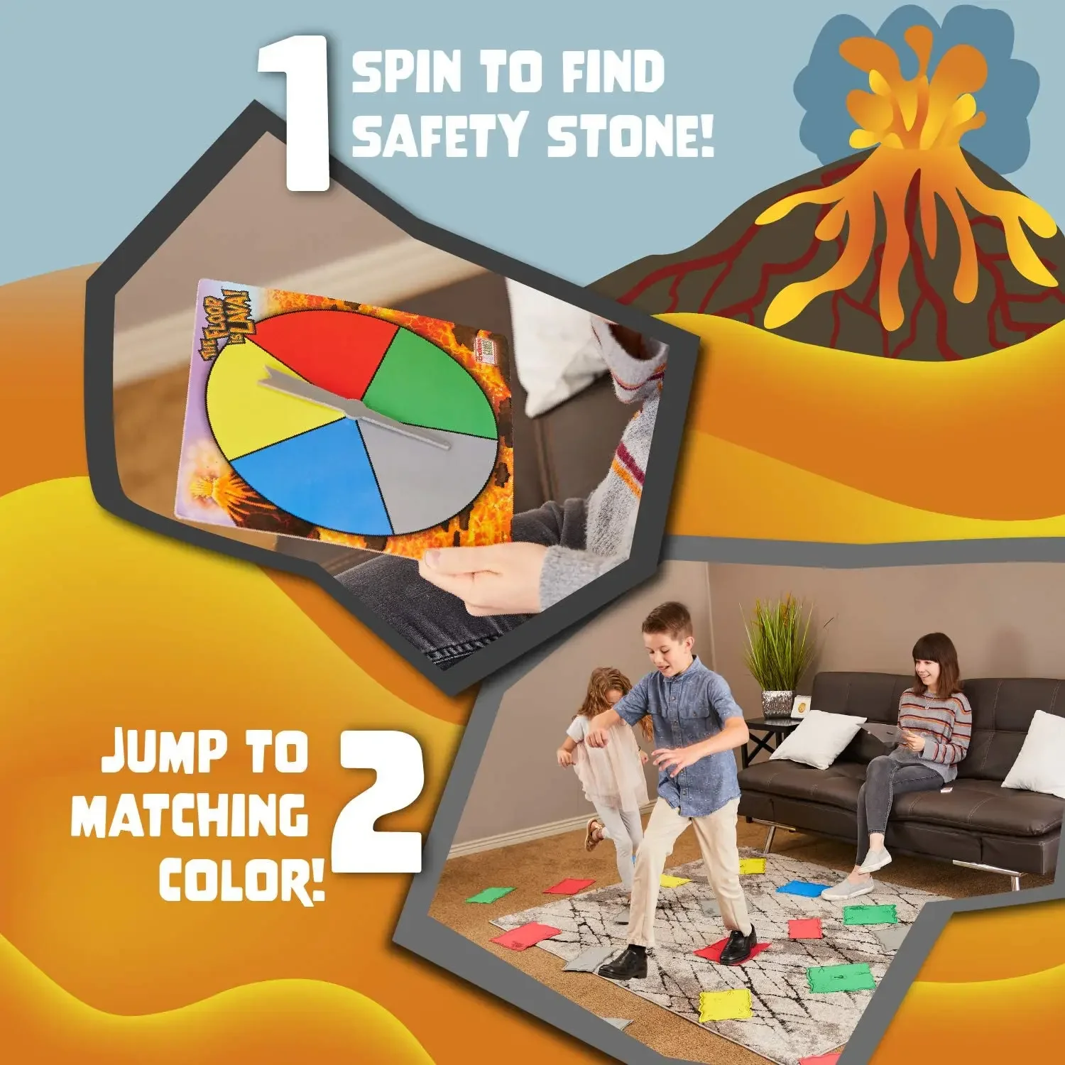 The Floor Is Lava Board Game Volcano Family Party Turntable Card Set Interactive Game for Kids and Adults Indoor /Outdoor Safe 2