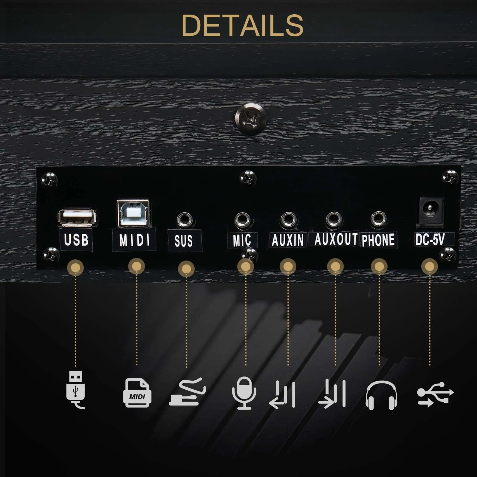 GPP-110 61 key half hammer keyboard uncovered upright black electric piano，for Piano Lover Black color