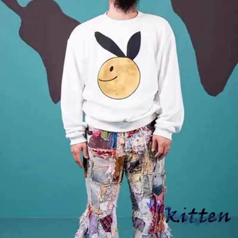 

Kapital Rabbit Ears Smiling Face Foam Printing Letter Casual Round Neck Men's and Women's Long Sleeve Pullover Sweater Fashion
