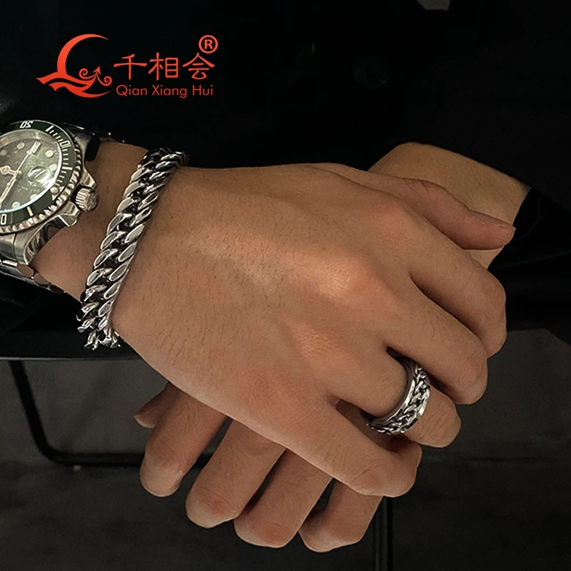 14mm Bracelet Punk Heavy boy Polished S925 silver hip hop Men Curb Cuban Link Chain Or Choker Jewelry  Smooth surface