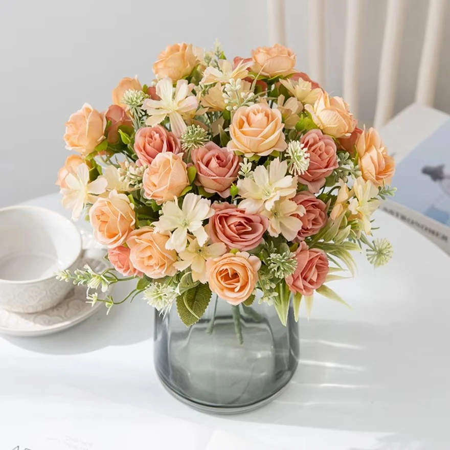 Künstliche Blumen, Seidenrosen, Hochzeitskranz, Zuhause, Zimmer, Tisch, Festival, Dekoration, Brautsträuße, Outdoor, Hof, Garten, DIY-Geschenke, Bonsai