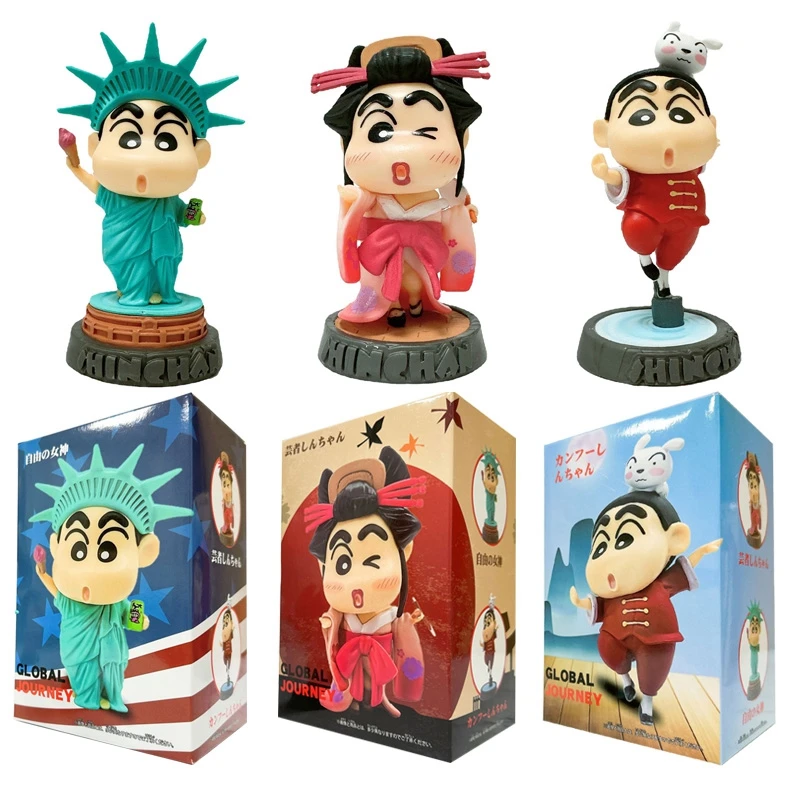 

10cm Anime Crayon Shin Chan Figures Nohara Shinnosuke Action Figure Car Accessories Statue of Liberty Cake Decoration Model Toys