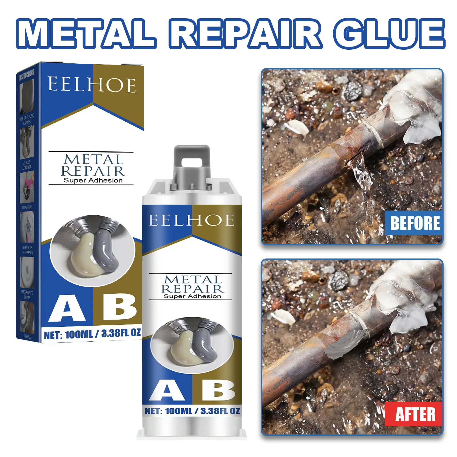 Description Picture 3 of itemMetal AB Casting Adhesive Filling Cracks Crack Plugging Quick Drying High Temperature Resistant Welding Metal Repair Agent