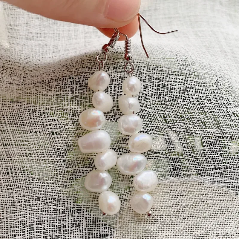 Elegant Natural Freshwater Pearl Dangle Earrings for Women White