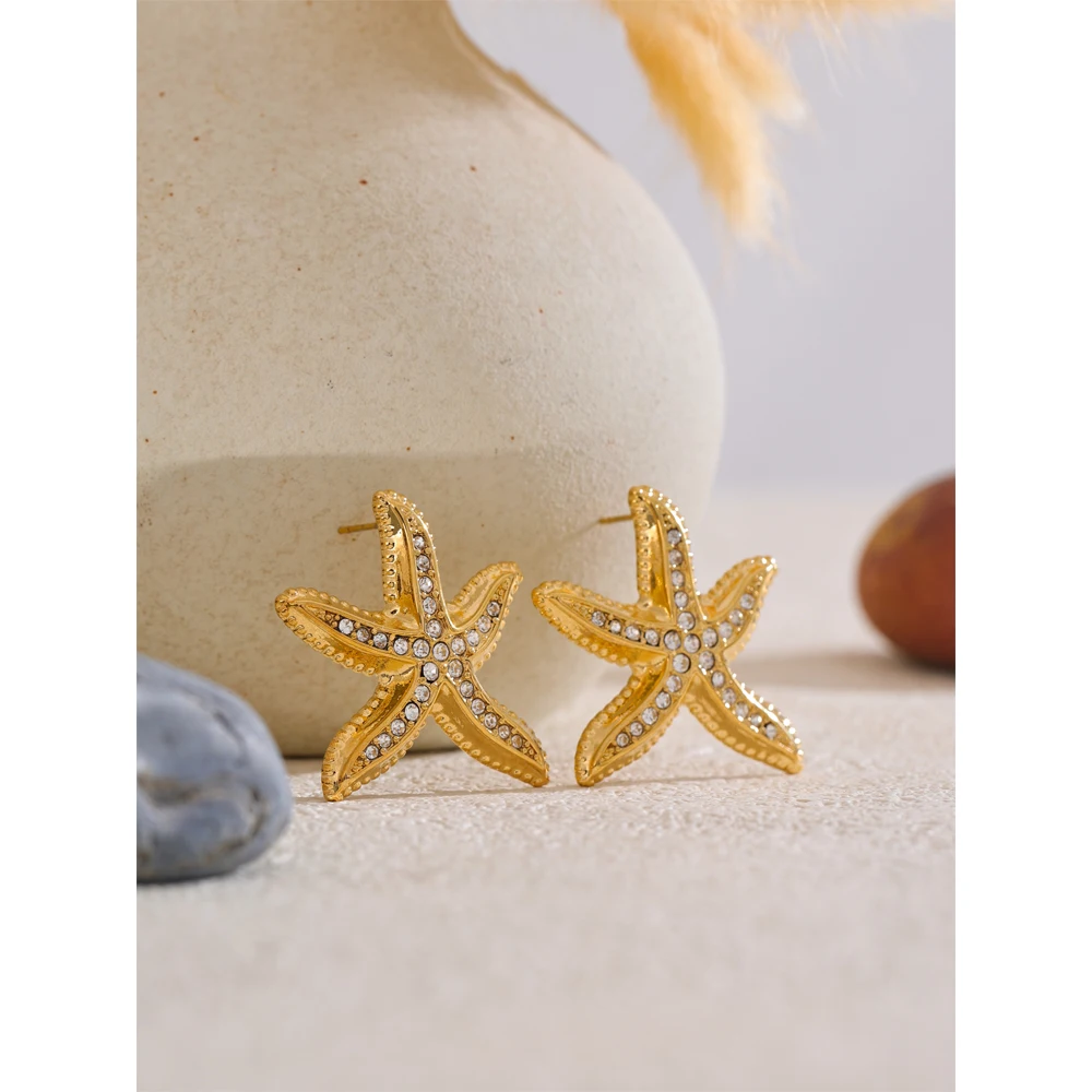 Yhpup Cubic Zirconia Metal Starfish Stud Earrings