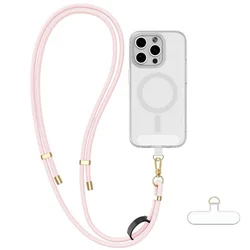Anti - Theft & Anti - Loss Crossbody Phone Lanyard Set with Leather Hoop and Wrist Strap - Polyester / Nylon (Pink  (1PC))