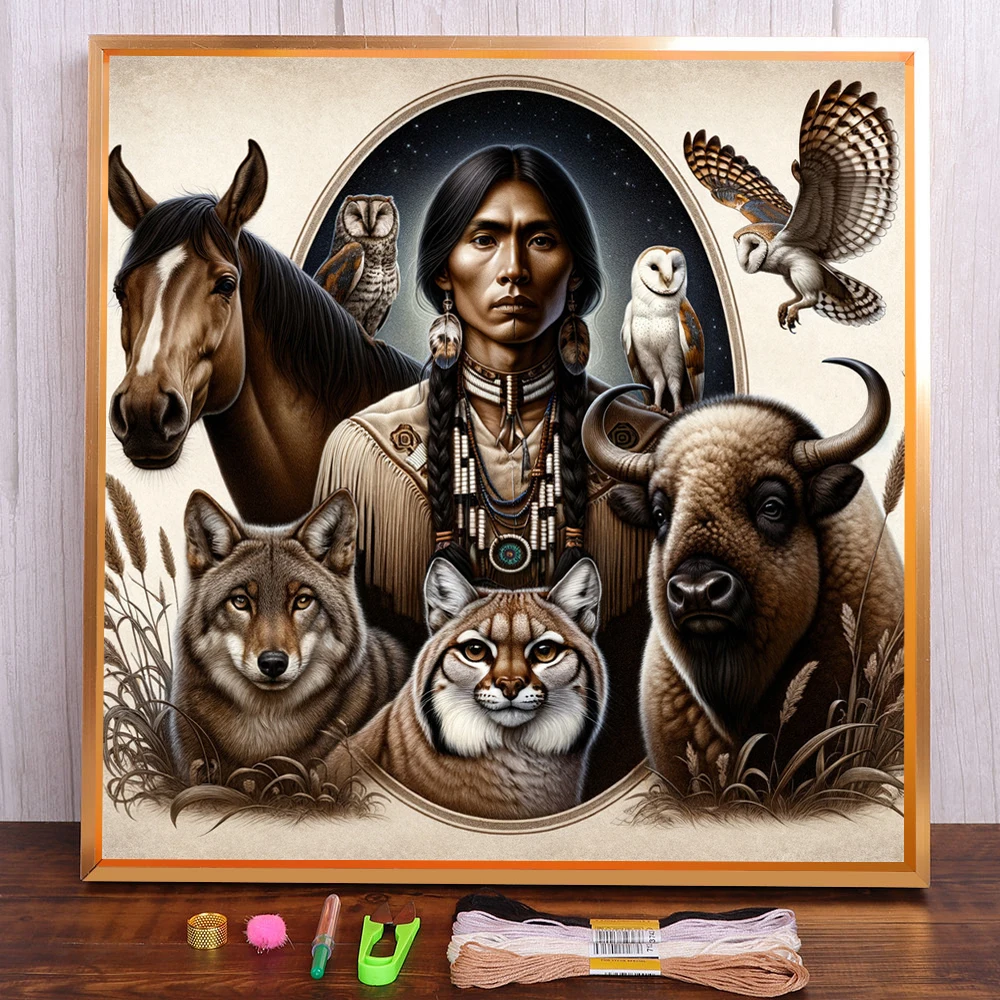 Portrait Indians Pre-Printed 11CT Cross-Stitch Patterns Embroidery Sewing Painting Knitting Handiwork Counted Floss