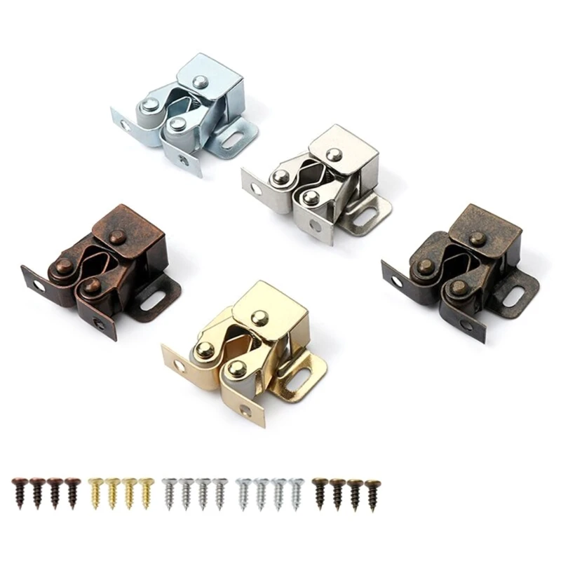 Set of 5 Multi Finish Double Roller Cupboard Cabinet Door Catches Strong Hold Catch with Screws Durable Closet Catches