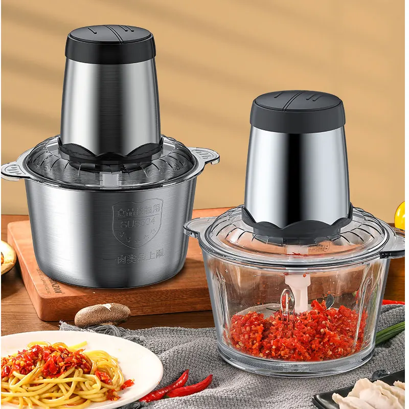 Electric Food Chopper, 8-Cup Food Processor, 2L BPA-Free Glass Bowl 2-Speed  Blender Grinder for Meat