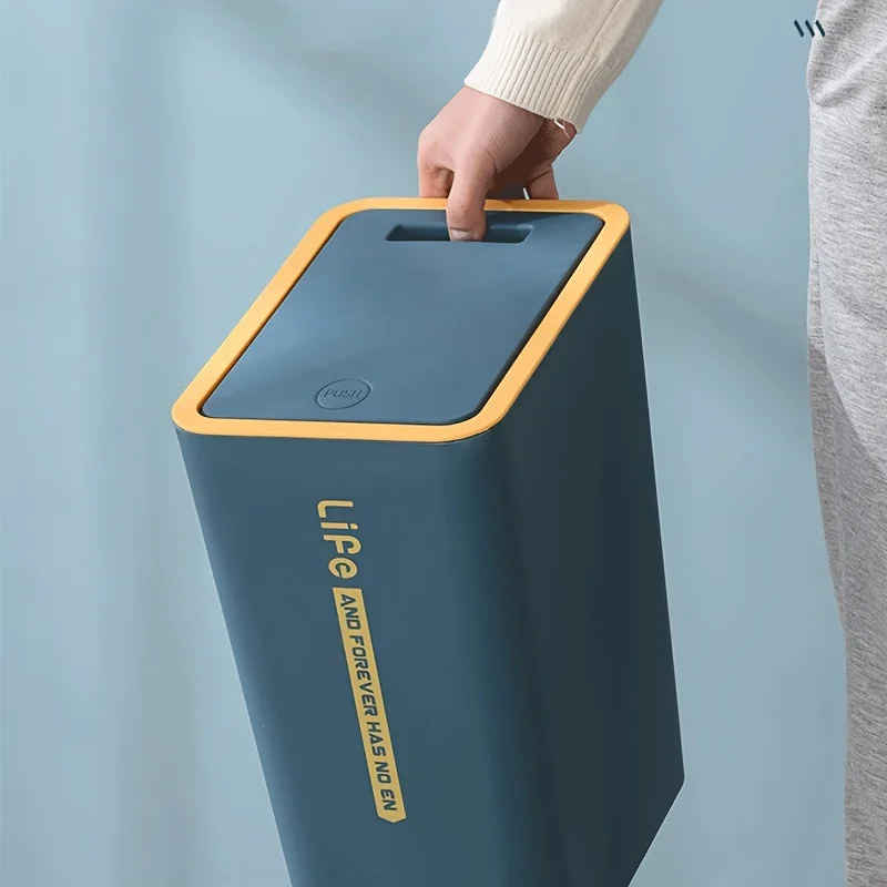 1pc Bathroom Press Type Trash Can, Bullet Cover Trash Can With Lid, Suitable For Bathroom, Living Room, Bedroom, Home Essential