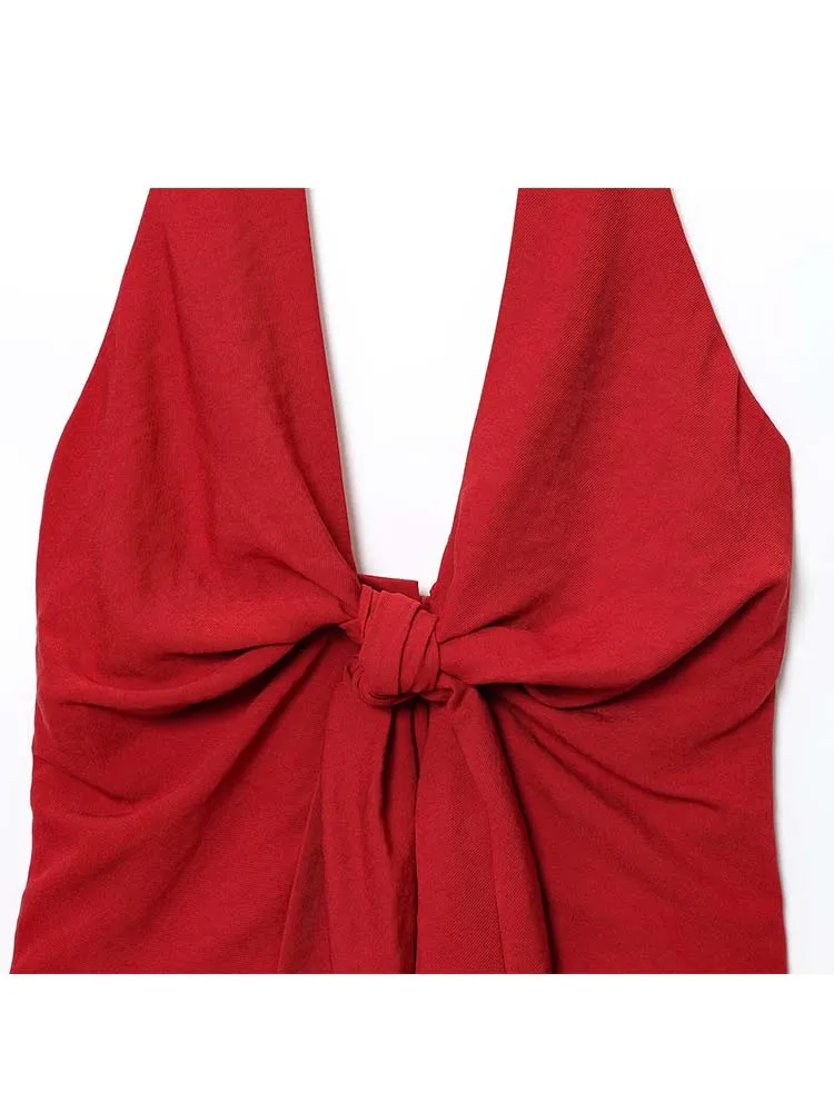 2025 New  Women Pants Fashiontwo-piece set Women Sexy Bow Decoration Halter Top+ wide-leg Pants 2 Pieces Sets Elegant Women Suit