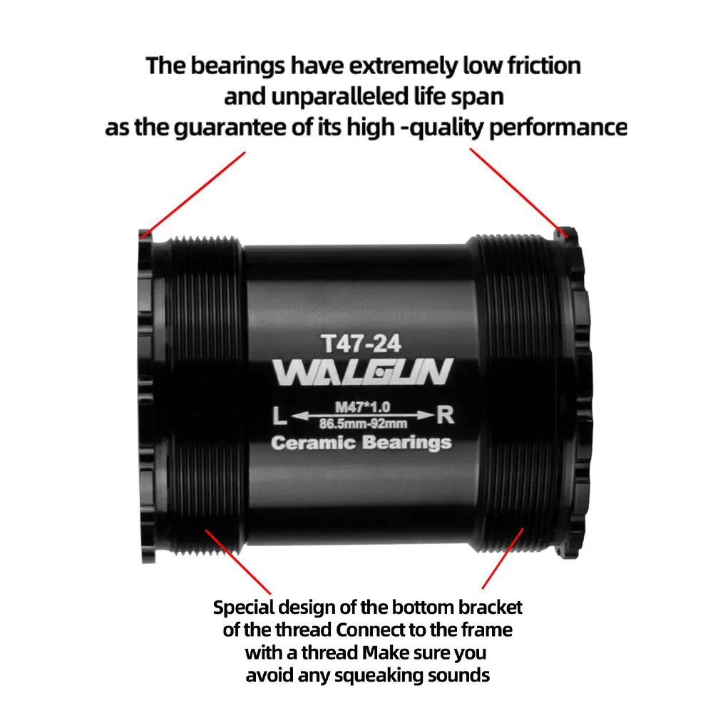 Bicycle Bottom Bracket Ceramic Bearing BB T47 Thread 86.5mm for Trek Shimano SRAM Mountain Road Bike Cranksets Central Movement