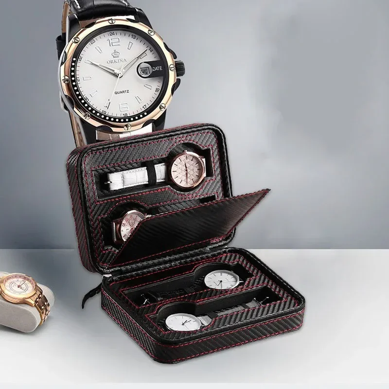Caja de almacenamiento de reloj portátil con ranuras, estuche