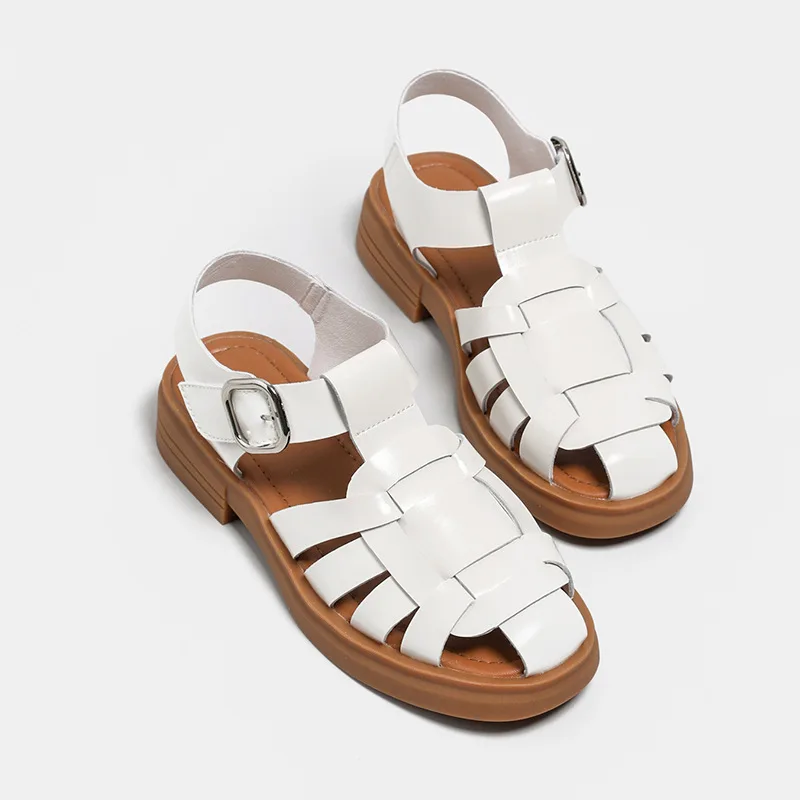 

Summer New Fashion Leather Casual Baotou Women's Flat Sandals Personality Trend Retro Woven Hollow Roman Casual Sandals