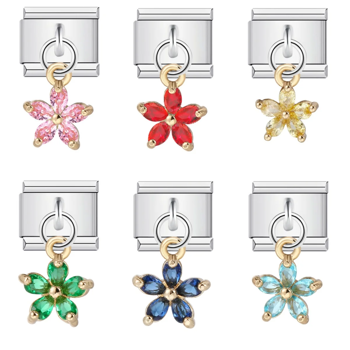 URING Modischer bunter Anhänger mit 5-Blütenblättern, italienisches Charm-Armband zum Selbermachen, Einzelteil, elastischer Edelstahl-Armreif – Detail 1