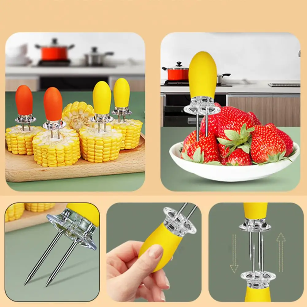 Corn Holder BBQ Twin Prong Sweetcorn Holder Barbecue Corn Prong Skewer Stainless Steel Cob Camping Supplies
