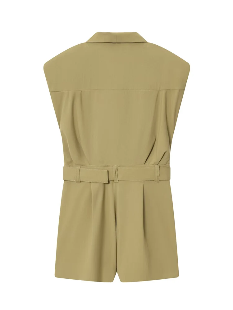 TFMLN Women Playsuits 2025 Trend Elegant Women's Short Romper Chic Shoulder Pad Jumpsuit Female One Pieces Bodysuit With Belt