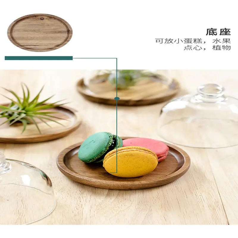 Description Picture 5 of itemCake Stand With Glass Dome Stand Practical Multi-Functional Service Tray Wooden Dessert Tray Kitchen Party Buffet Shop Bakery