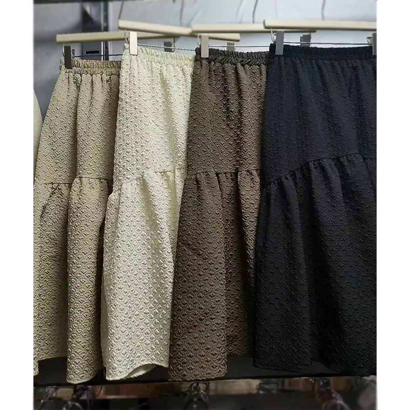 

Fashion 3D Embossed Pleated Black Midi Length Skirts for Women High Waist Autumn Winter Patchwork A-line Skirt Korean Style