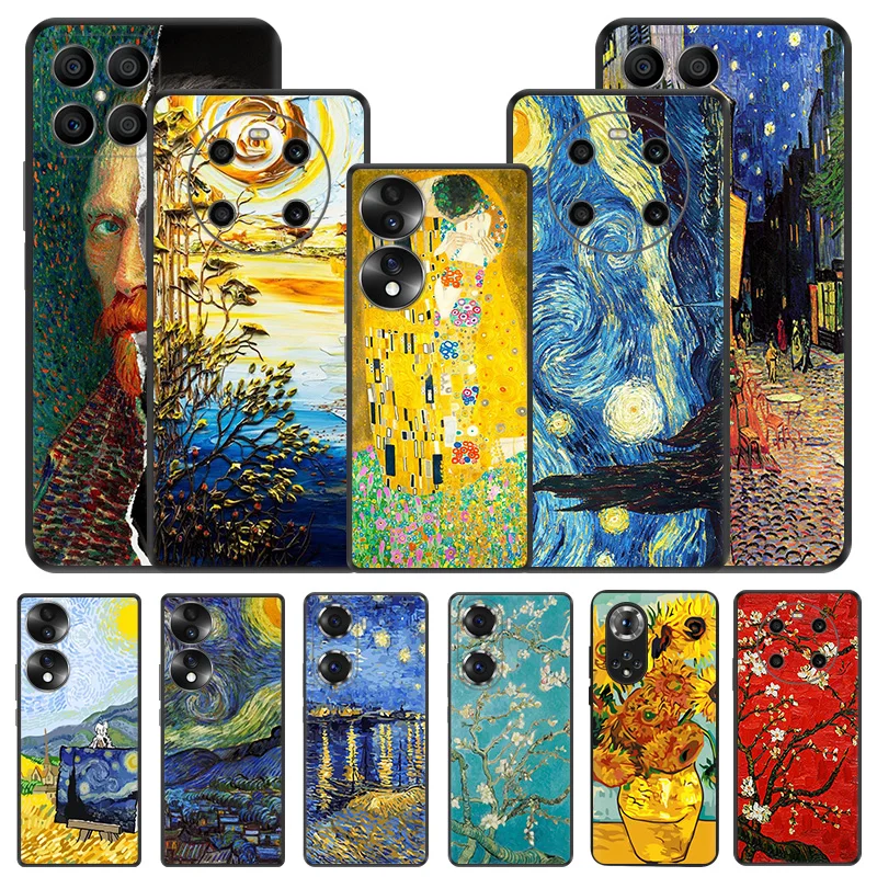 Custodia Nera Opaca Per Telefono Per Honor X7 70 Lite 90 50 20 X6 X8 X8A X9A 8X Magic5 4 Pro Van Gogh Oil Starry Night Soft Cover