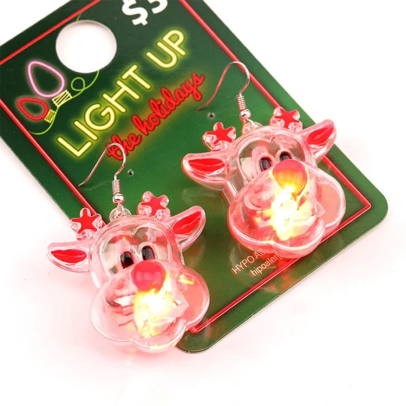 LED Christmas Earrings Glowing Light Up Earrings Santa Reindeer Snowman Christmas Tree Dangle with Lights for Party Women 6