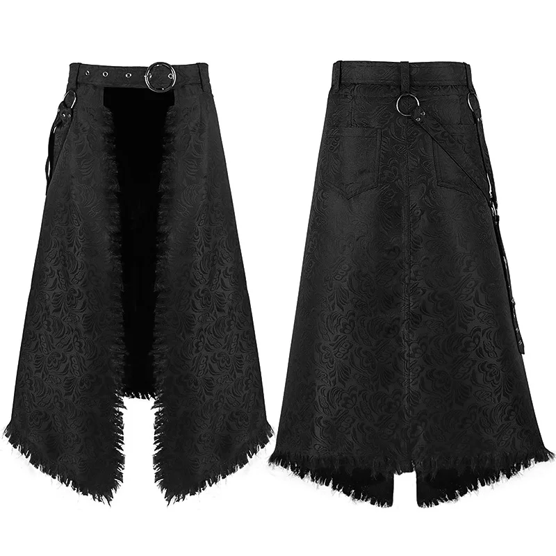 

Euro-American Dark Rock Punk Steam Gothic Style Asymmetrical Jacquard Hair Half Skirt