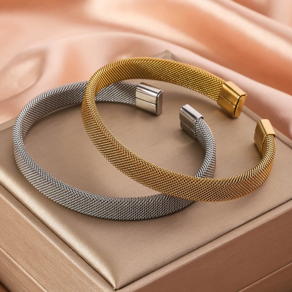 Women's Stainless Steel Elastic Woven Bangle Bracelet Non Fading Simple C-shaped Mesh Hand Accessory bangle bracelet stainless steel bracelet woven bracelets
