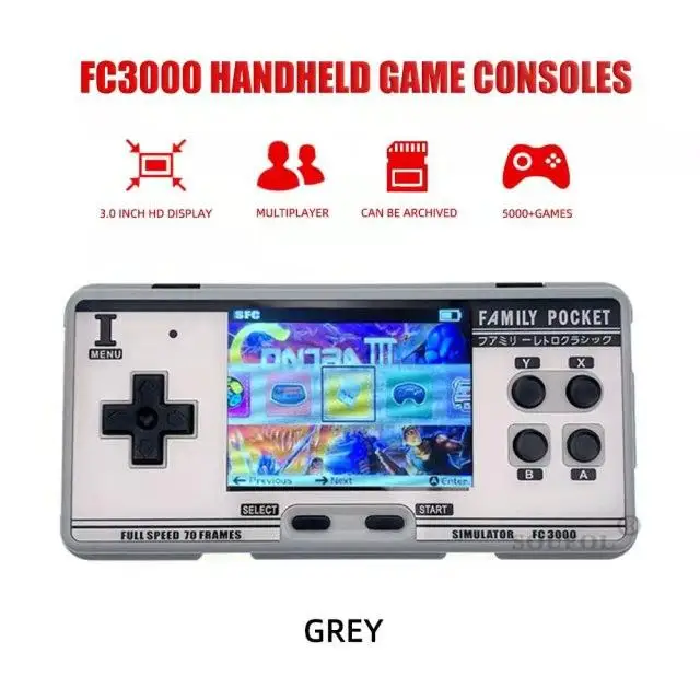 Portable Video Game FC3000 V2 Handheld Game Console IPS High HD Screen 3.0 Inch 5000+ Retro Games Player Controller Gamepad 2022 