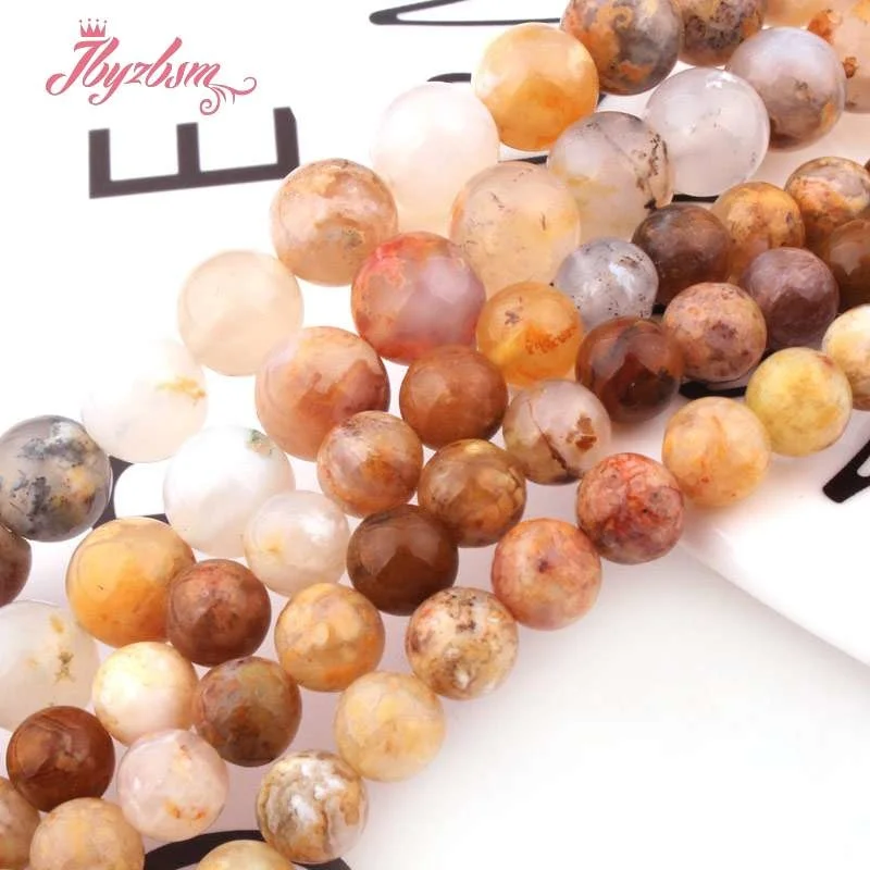 6,8mm Round Bead Ball Yellow Gold Wire Agates Natural Stone Beads For DIY Necklace Bracelets Jewelry Making 15
