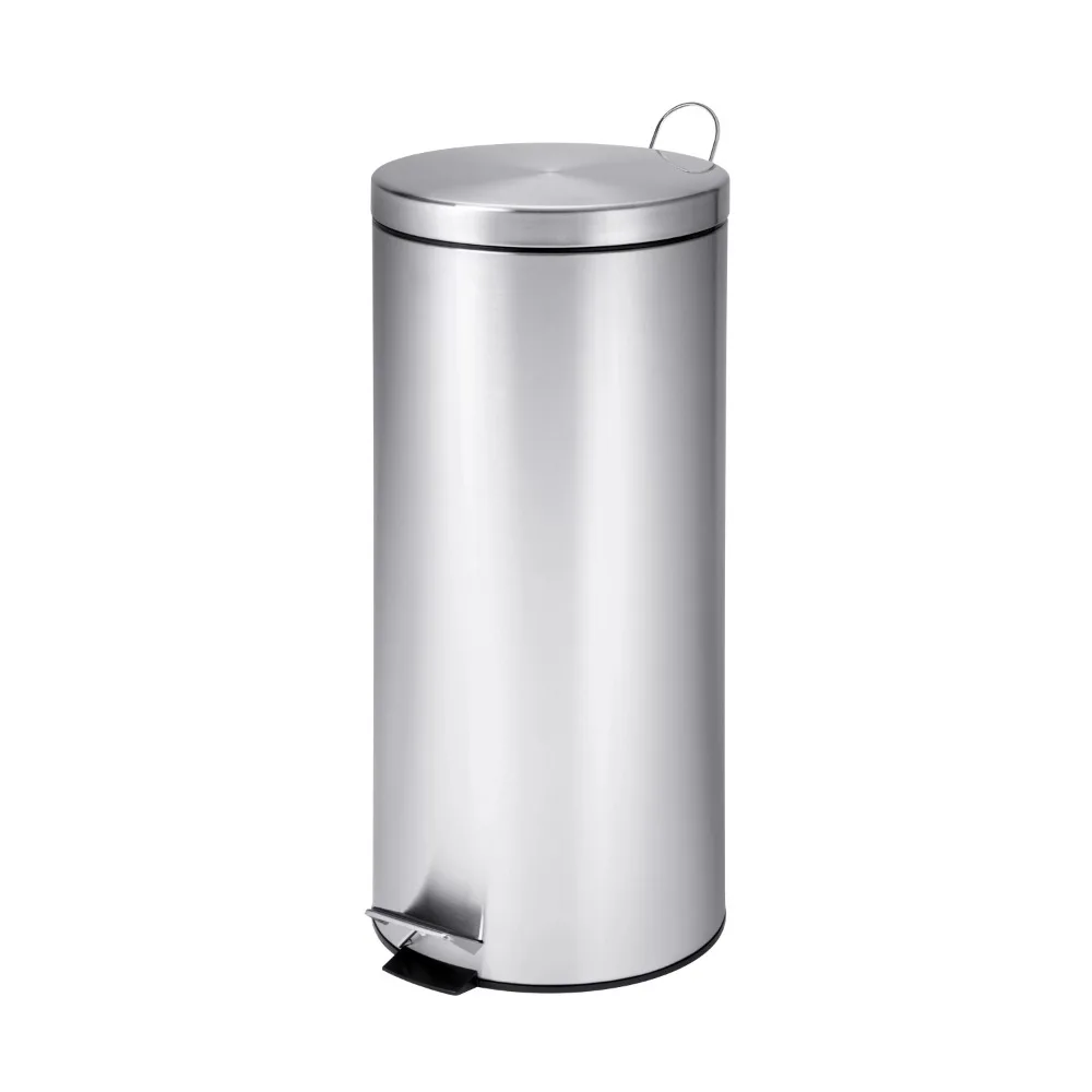 

8 Gallon Round Stainless Steel Kitchen Step Trash Can Useful Things for Home Buckets of Garbage for Kitchens Recycling Bin Cube