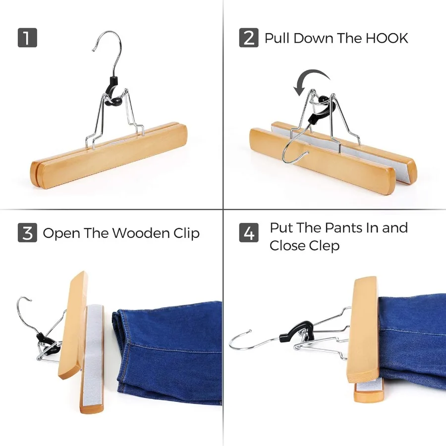 12 Pack Wooden Pants Hangers Premium Solid Wood with NonSlip Felt for Secure Clothing Storage Smooth Finish Design with 360 Swi