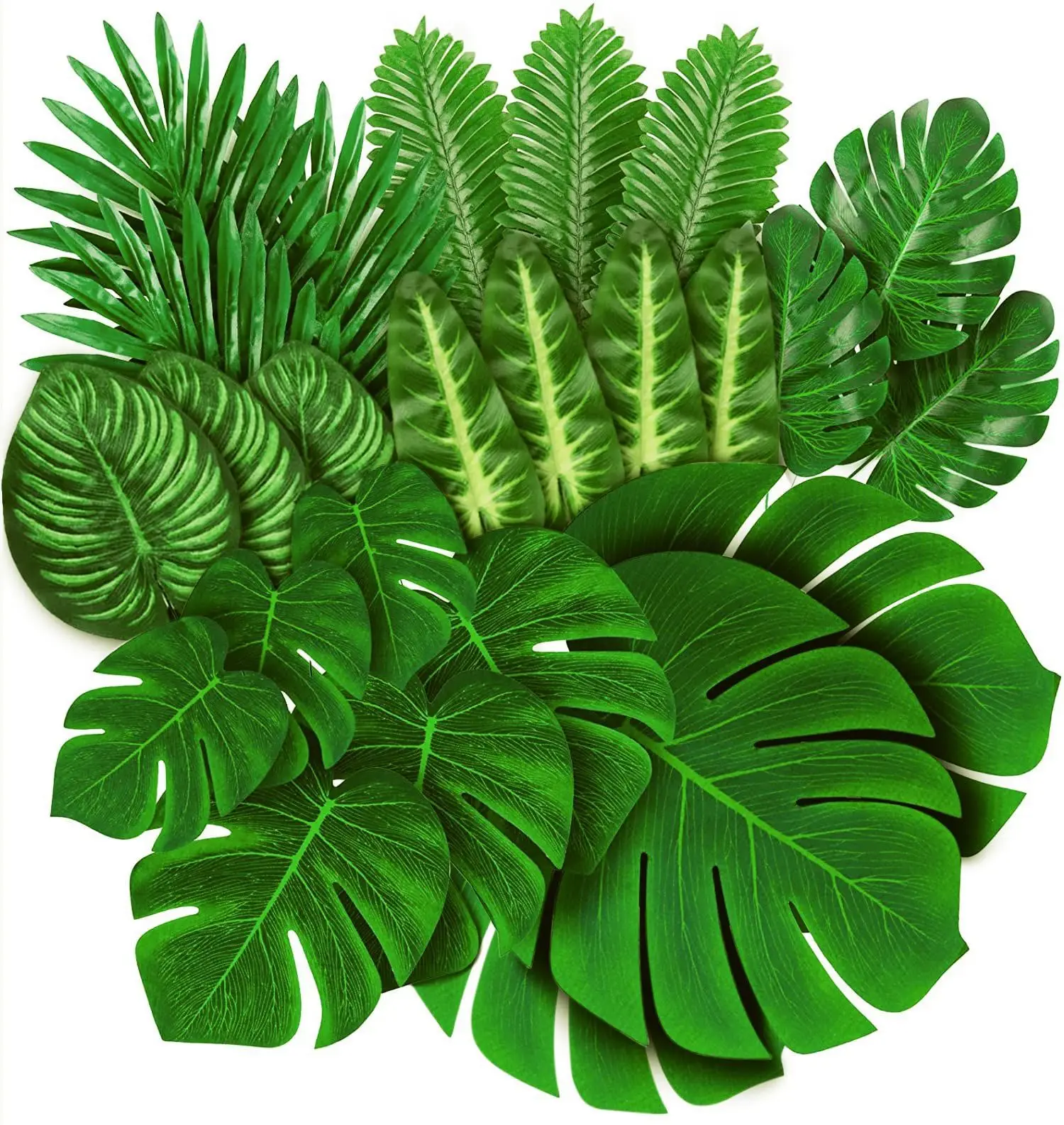 10PcsArtificialPlantsTropicalPalmLeavesHawaiiLuauSummerParty
