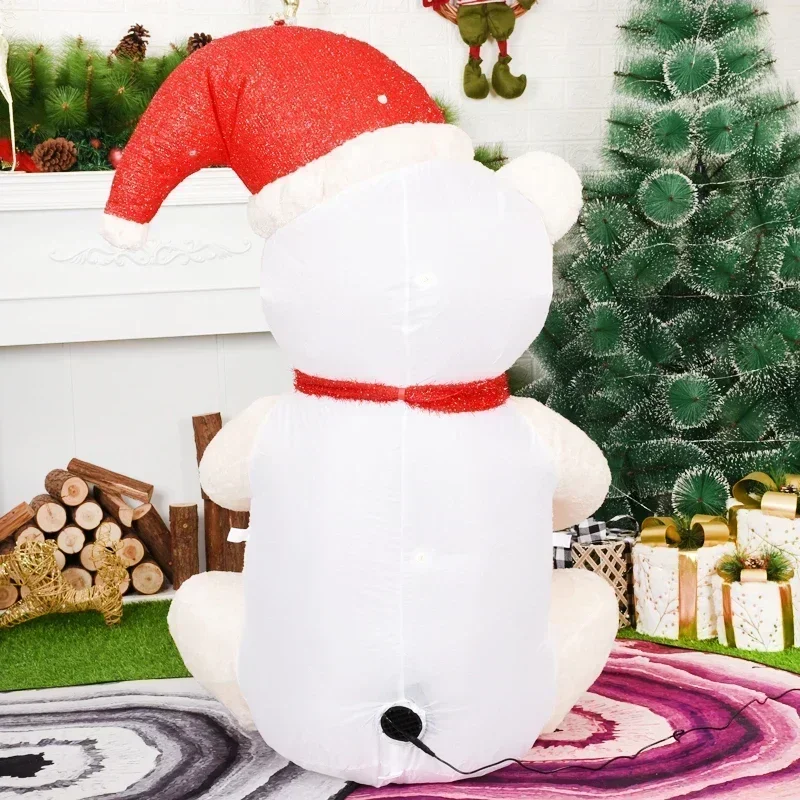Plush Bear Inflatable Christmas Decoration 3.9ft LED Glowing Polar Bear Blow Up Toys Xmas Decor for Home New Year Party Ornament 5