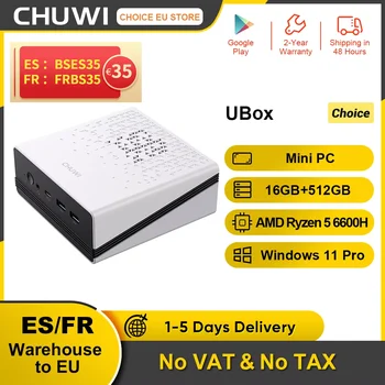 CHUWI UBox Mini PC AMD Ryzen 5 6600H 16 GB DDR5 512 GB SSD Windows 11 Pro 4K 144 Hz Decorazione WiFi 6 BT 5.2 Estendi M.2 1T*2 650 g 128*130,5*57(H) mm 1