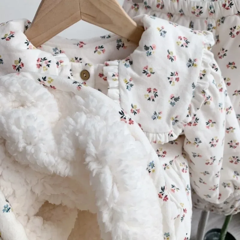 2023 New King-size Lilac Dolls Fleece Sleepwear Collar Thick Pajamas Loungewear Sets Loose Warm Nightwear Homewear Women