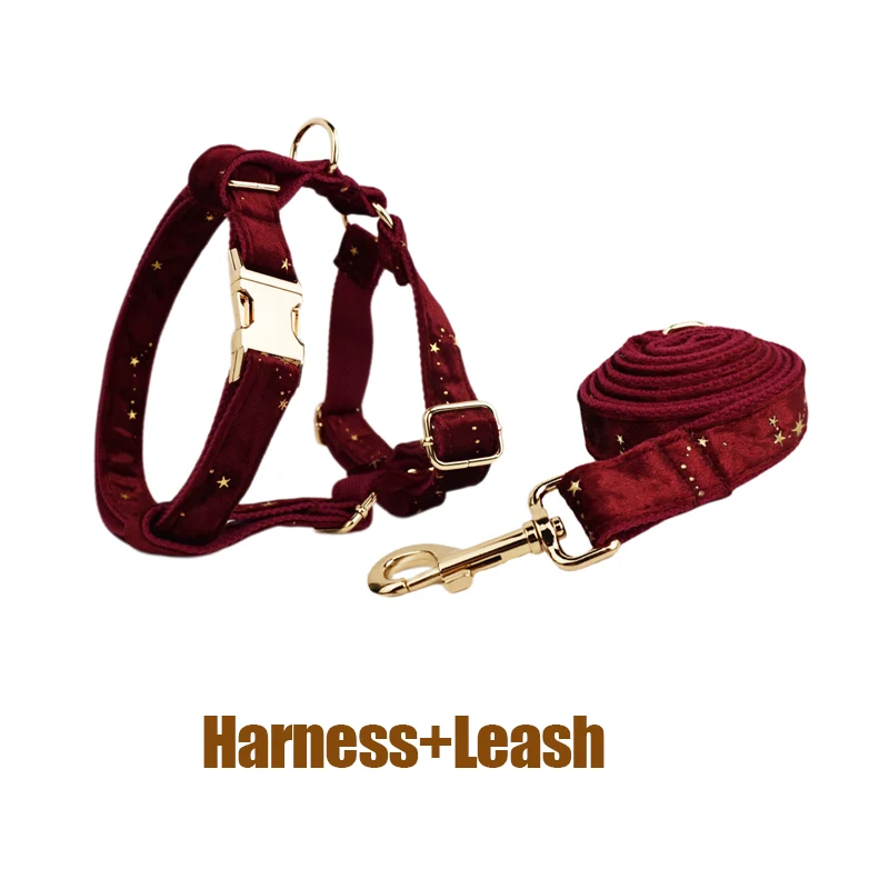 Luxury Custom Design Flower Sublimation Pet Accessory Set: Black Collar, Leash, Harness & Bow