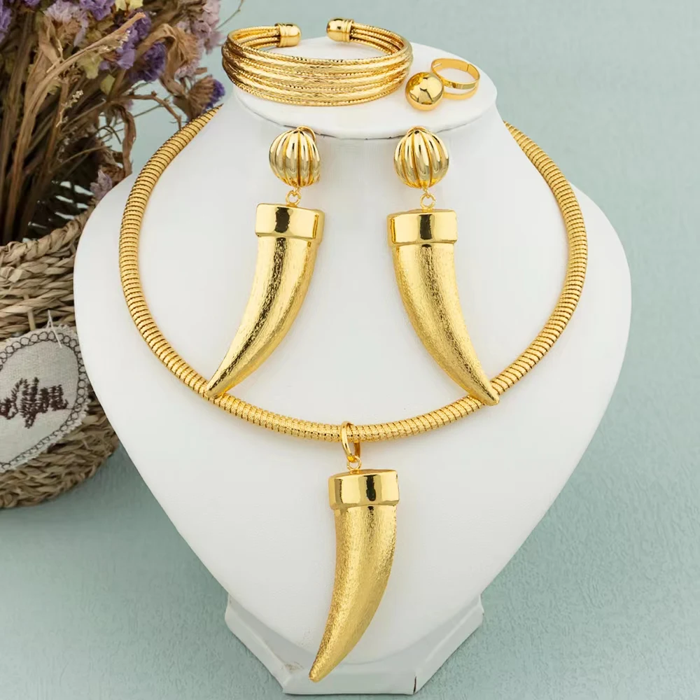 

Fashion Jewelry Sets for Women Necklace Earrings Bracelet Ring Dubai 18K Gold Plated Gothic Style Cross Jewelry for Party Gift